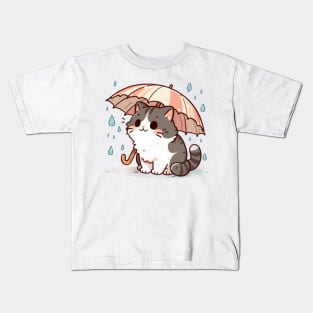 Adorable Feline Enjoying the Drizzle Kids T-Shirt